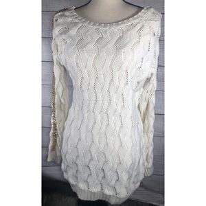Guess White Knitted Sweater with Gold Chain Detail